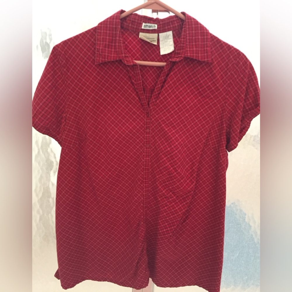 Maternity Red Plaid Short Sleeve Shirt